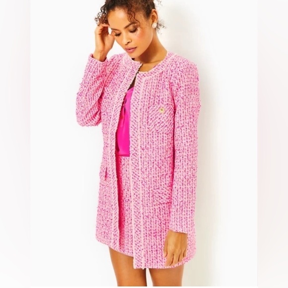 NWT Lilly Pulitzer Dashielle Tweed Jacket in Pink Palms Fantasy Tweed Size 0